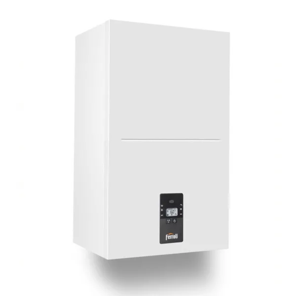 Caldera de condensación Ferroli Bluehelix Alpha 24 kW, diseño compacto y eficiente para calefacción y agua caliente sanitaria en Granada.